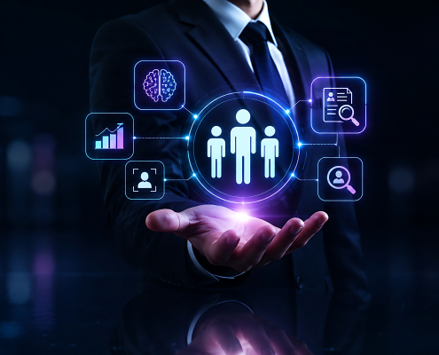 Human Resources Management and Talent Acquisition System with Digital Icons and Analytics