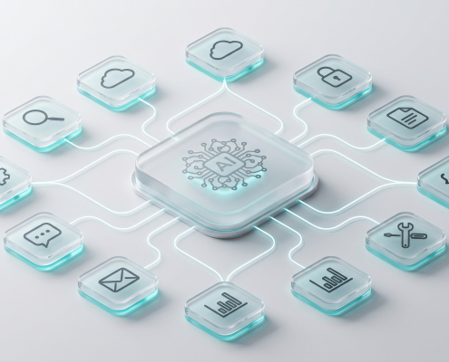 Artificial Intelligence AI Agent Automation Network With Connected Digital Workflow Icons