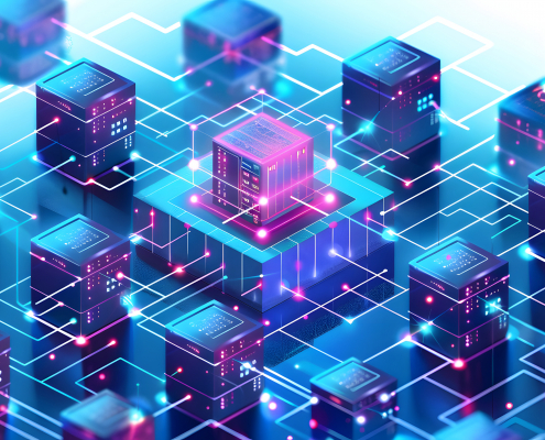 Container Orchestration Platforms, container orchestration platforms within a data center concept with an image depicting Kubernetes clusters, AI